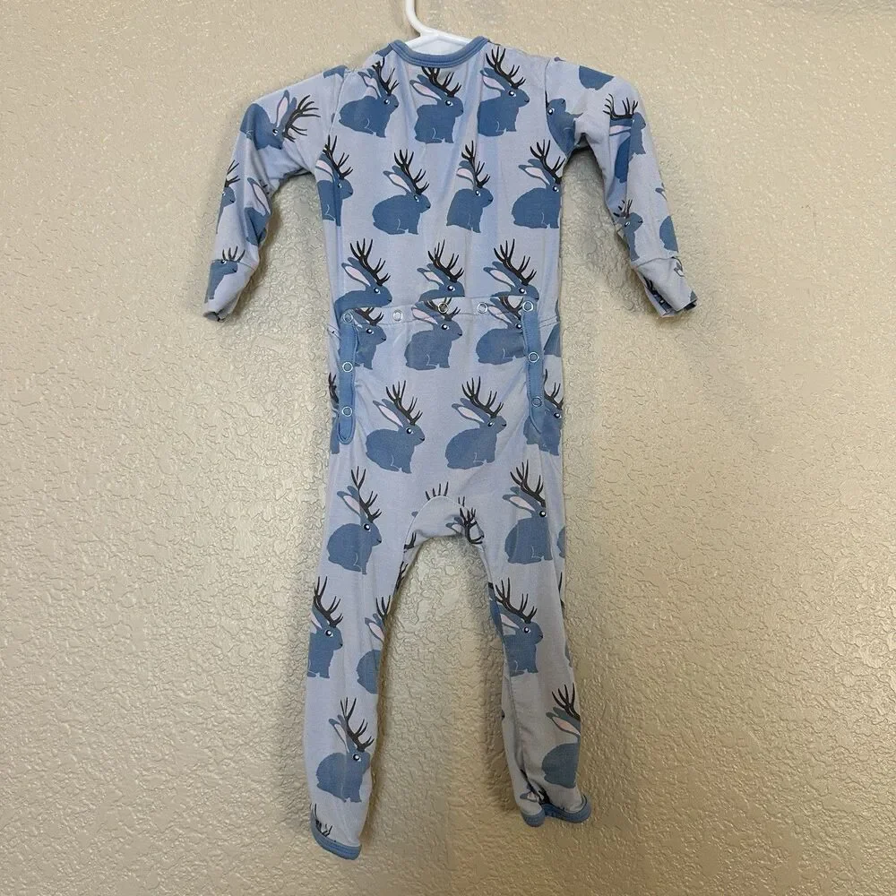 kickee pants‎ pajamas One piece Jackalope 9-12 Months Blue Infant Bamboo Spandex